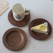 ES) Japanese-style black walnut wood coaster insulation mat whole Wood Log Coaster snack plate