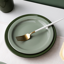 ES) ins breakfast plate dark green Morandi simple Western plate household ceramic plate