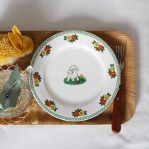 ES) niche design retro vintage lamb ceramic plate ins breakfast plate dessert plate photo props