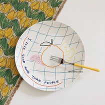Korean ins same niche hand-painted line pattern ceramic dinner plate French dessert plate cake plate glaze color