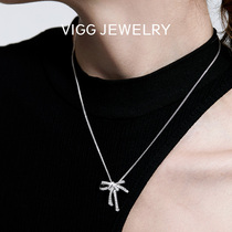 VIGG Bow Tie Necklace Woman Pure Silver Advanced Sensation Light Extravaganza Design Lock Bone Chain 2022 New Accessories