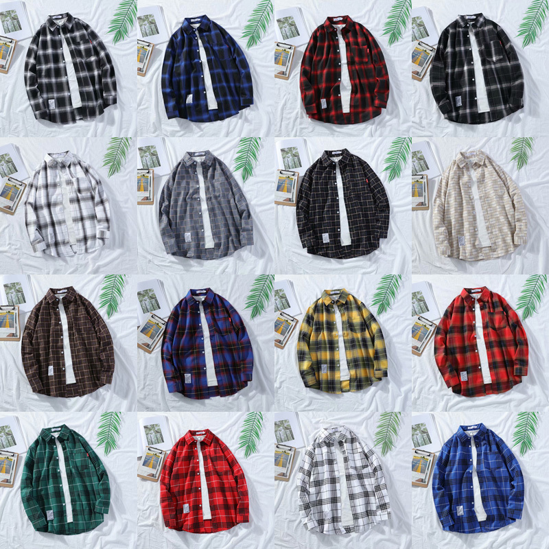 2021 Spring and Autumn Hong Kong Style ins Plaid Shirt Men's Long Sleeve 9.9 Yuan Handsome Jacket Casual Couple Shirt Slim Fit 2021 Spring and Autumn Hong Kong Style ins Plaid Shirt Men's Long Sleeve 9.9 Yuan Handsome Jacket Casual Couple Shirt Slim Fit