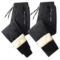 Down cotton trousers for men plus velvet and thickened sherpa trousers loose cuffs for young dads warm leggings sports pants