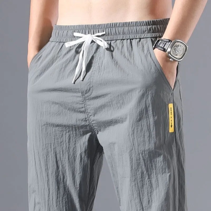 Summer Thin Ice Silk Jogger Casual Work Pants, Non-Magnetic, Non-Iron, Men's New Loose Nine-Point Sports Pants