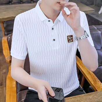 2026 ການຄ້າຕ່າງປະເທດໃຫມ່ ice silk casual men's short-sleeved polo collar summer t-shirt trend collared half-sleeved t-shirt top