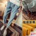 Cộng với quần jeans nhung nam, quần nam, thu đông, trẻ trung, size to, mập, mập, quần dài, quần dài, quần harem thu nhỏ, nam