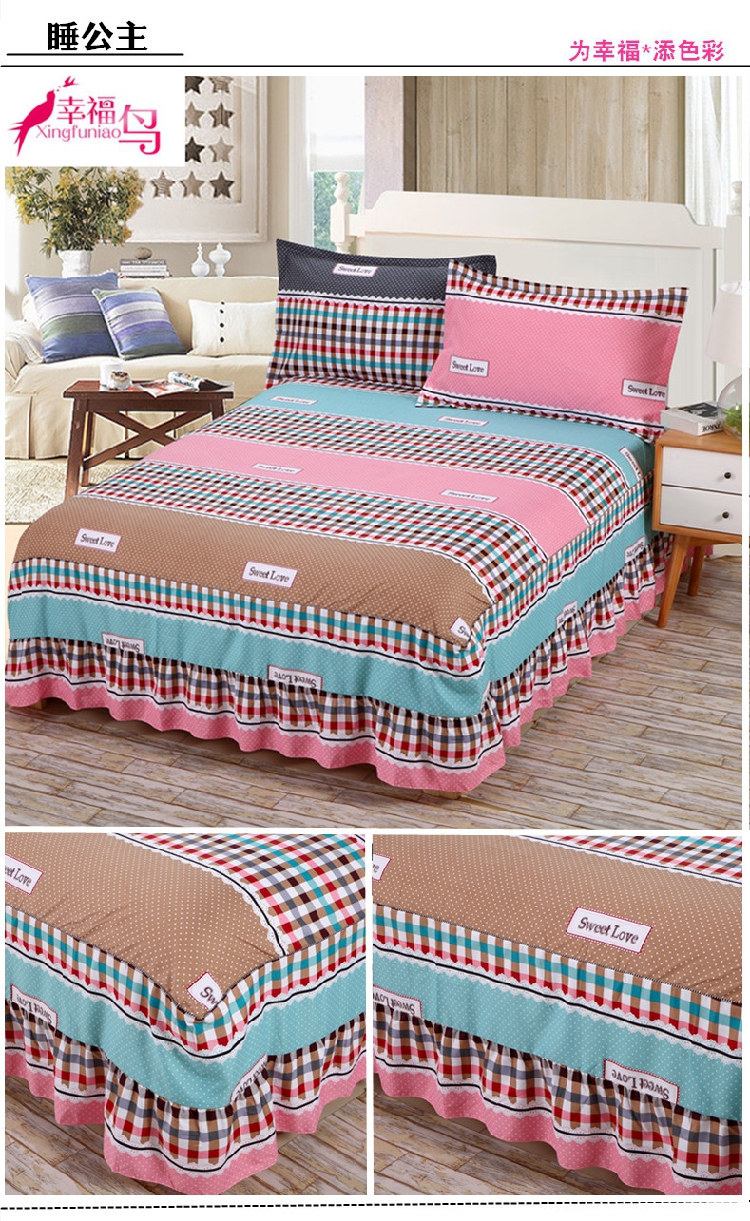 Giường váy ba mảnh trượt Hàn Quốc dày 1.8 m quilt loại giường Simmons váy giường đơn trải giường cover