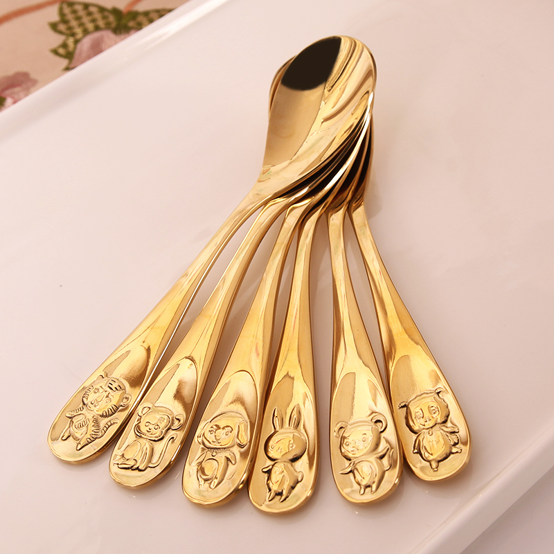 12 Zodiac spoon cute tablespoon tablespoon meal spoon refined brass pure copper household spoon for children's meal spoon