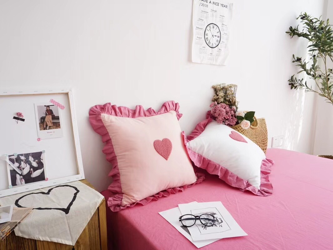 Ins girl bột sen lá tình yêu thêu gối sofa đệm tựa lưng xe xe eo gối với lõi - Trở lại đệm / Bolsters gối kèm chăn