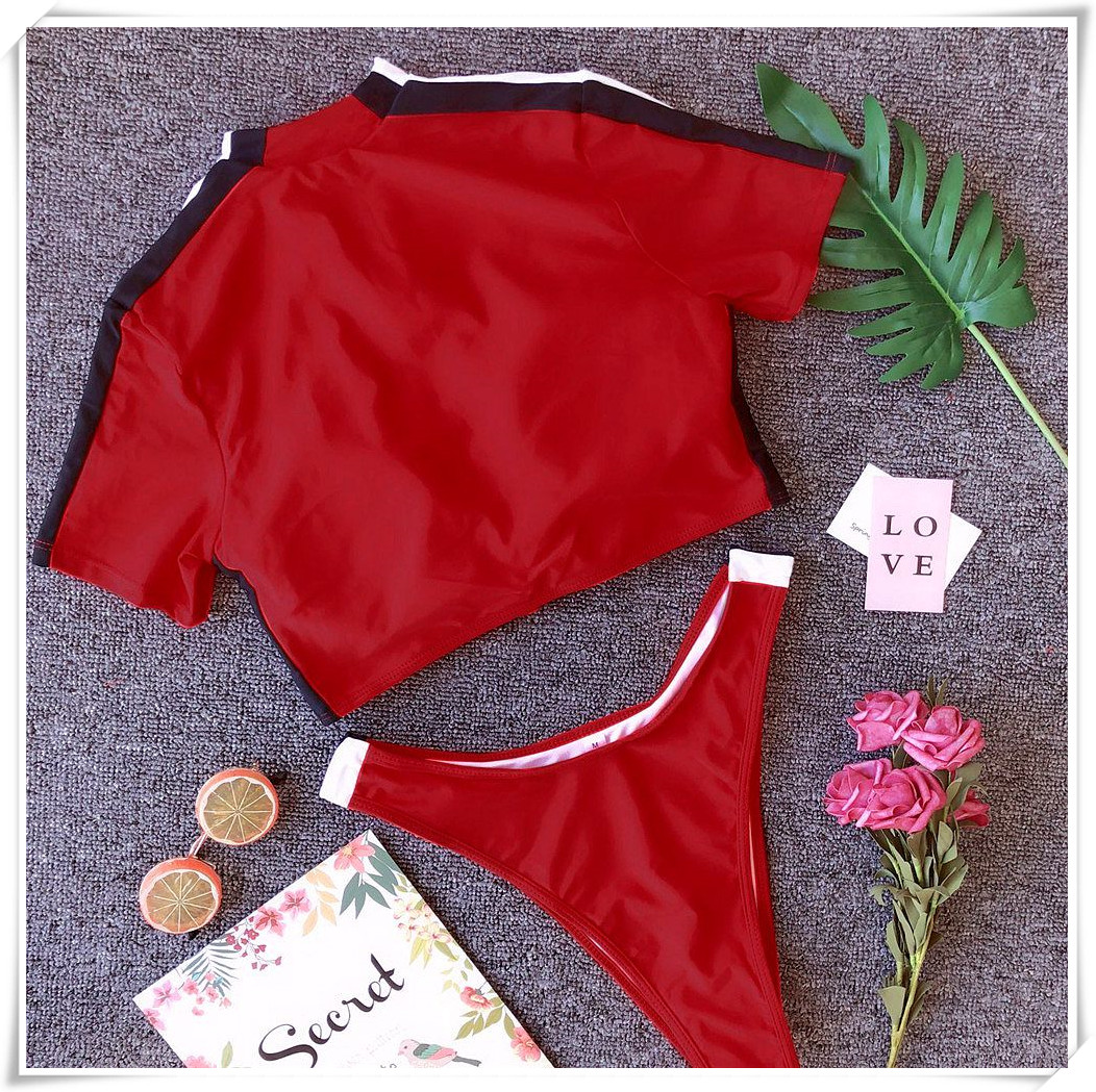 Mới 7 màu châu Âu và bikini mới dây kéo ngắn tay áo nữ chia hai mảnh áo tắm bikini áo tắm đẹp 2020