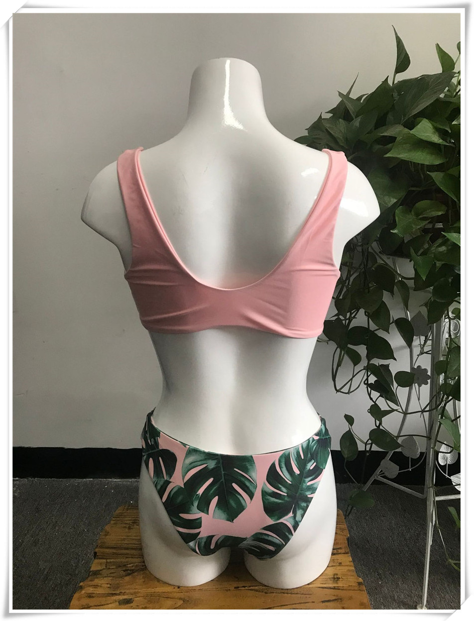 2018 mới rượu vang châu Âu và đỏ ngực thắt nút lá in bikini nữ cảm giác chia áo tắm bikini Bikini Quyến Rũ Gợi Cảm 