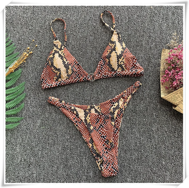 2019 mới 2019 rắn in bikini phụ nữ Âu Mỹ áo tắm xẻ tà đồ bơi đi biển sexy bikini - Bikinis