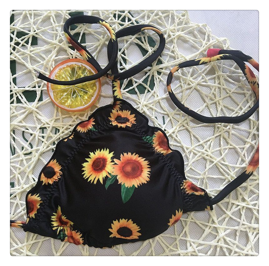 2018 mới AliExpress hoa hướng dương in bikini nữ gợi cảm xù áo tắm đi biển bikini đồ bơi 1 mảnh váy