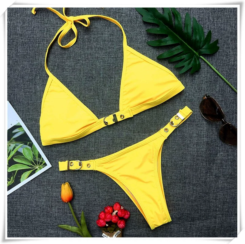 Tốc độ 4 màu bán mẫu Amazon nổ ngực điều chỉnh khóa vàng khóa bikini nữ chia áo tắm bikini