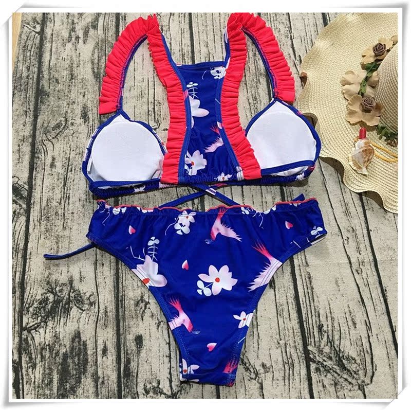2018 speed bán bikini mới xù lông in áo tắm nữ quai hậu châu Âu và Mỹ gợi cảm - Bikinis do boi dep