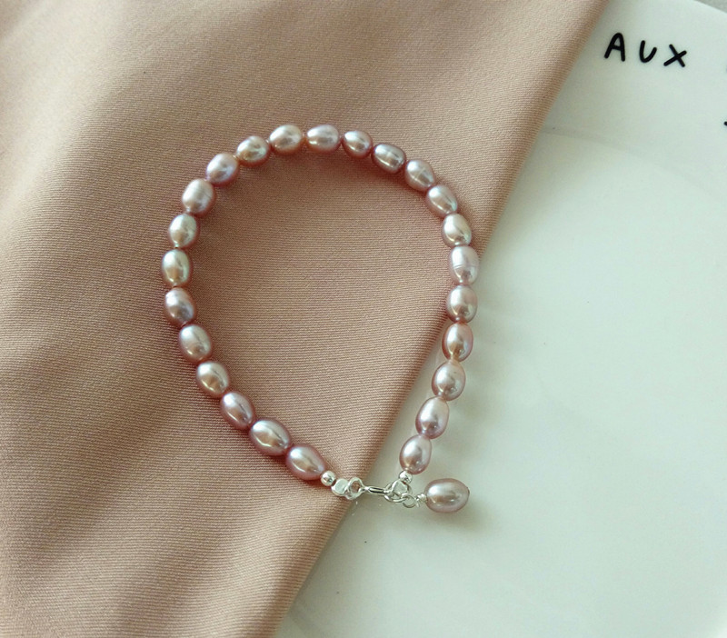 Loạt cơ bản. Phong cách khí chất Tự nhiên nước ngọt trắng tím vòng tay ngọc trai Sterling bạc hoang dã đơn giản vòng tay quà tặng nữ vòng thạch anh tóc vàng