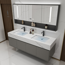 Slate ceramic integrated double basin bathroom cabinet combination public bathroom washbasin washbasin