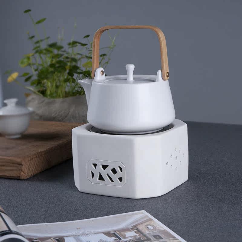 White clay ceramic tea-making teapot Kettle Small black crystal stove tea-making stove Handmade mute home office set
