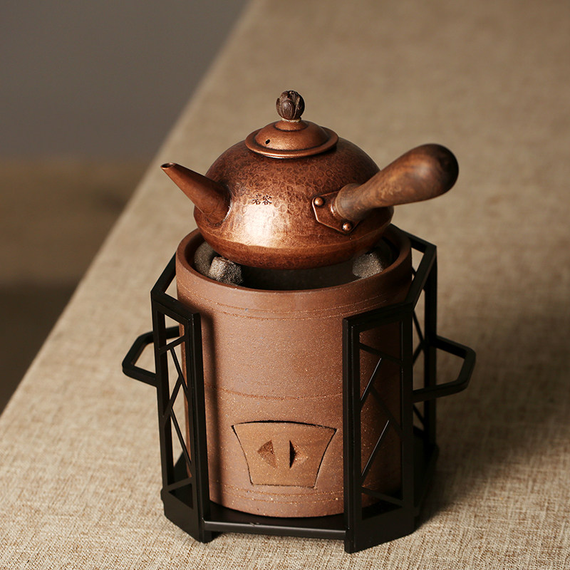 Pure handmade pure copper pot charcoal stove for tea Chinese style wind stove pottery pot household water-burning charcoal oven charcoal stove red mud mud stove small