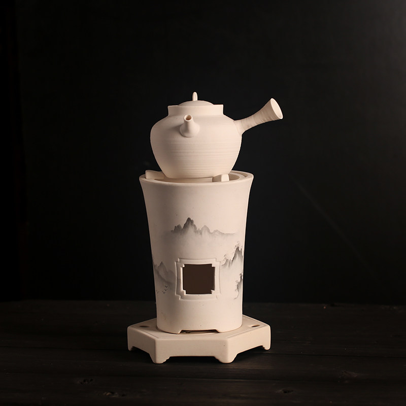 White Clay Hand-colored Hand-painted Boiling Water Teapot Olive Fire Charcoal Stove Wind Stove Cooking Tea Home Day Style Hand-made Coarse Ceramic Kung Fu