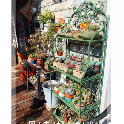 Living room shelf partition modern simple bookshelf floor bedroom retro flower stand American country old iron art