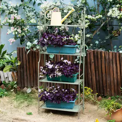 Balcony fleshy flower stand multi-floor shelf multi-layer storage wrought iron American pastoral style vintage