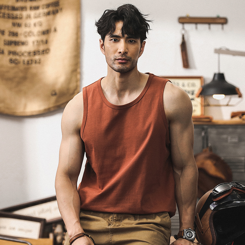 American Retro Heavyweight Pure Cotton Fitness Vest for Men, Trendy Brand Loose-Fitting Sleeveless Casual Large Size Summer T-Shirt for Men
