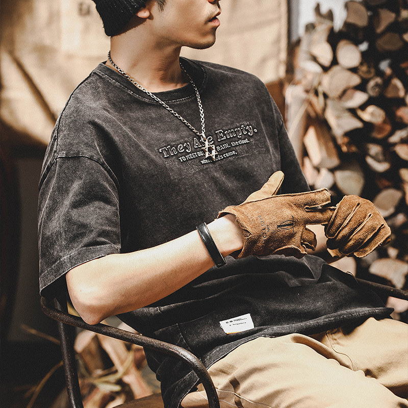 American - style retro - sleeved short - sleeved T - shirt men summer loose tide brand 2023 new yeast grinding half - sleeved clothes