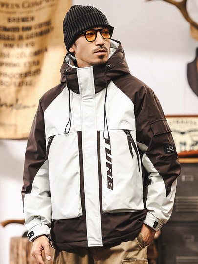 Jay Leno Men's Down Jacket Winter 2025 New Fashion Brand American Outdoor Three-Proof Hooded Jacket Men's Ski Wear