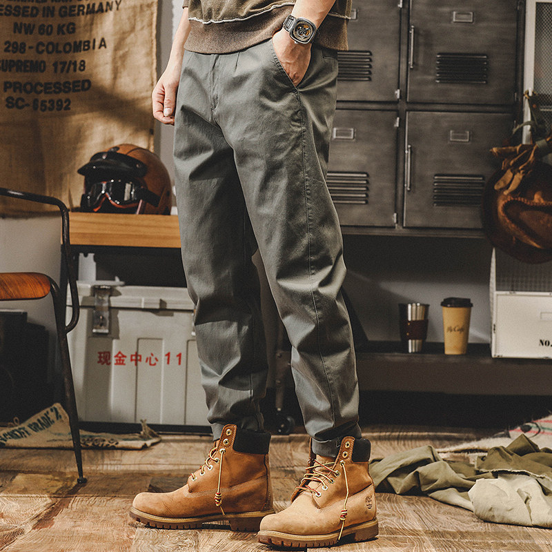 American Simple Casual Pants Men's Autumn 2022 New Straight Workwear Pants Men's Tide Brand Plus Velvet Men's Tapered Pants