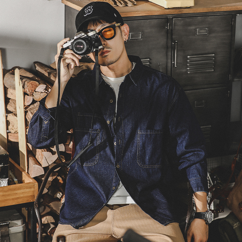 アメリカンレトロワークシャツメンズ長袖2025新作トレンドカジュアルシャツメンズデニムジャケットメンズ春秋スタイル