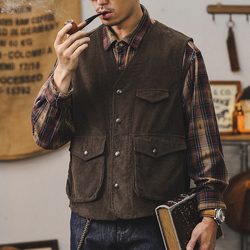 Amei Casual Corduroy Vest for Men, American Retro Sleeveless Vest, Melard Functional Workwear Jacket for Men Amei Casual Corduroy Vest for Men, American Retro Sleeveless Vest, Melard Functional Workwear Jacket for Men