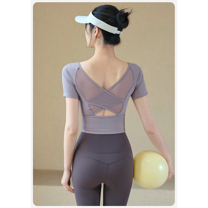 Yoga Backless Top Pilates Women's 2025 Summer New Running Sports Short-Sleeved T-Shirt Training Fitness Set