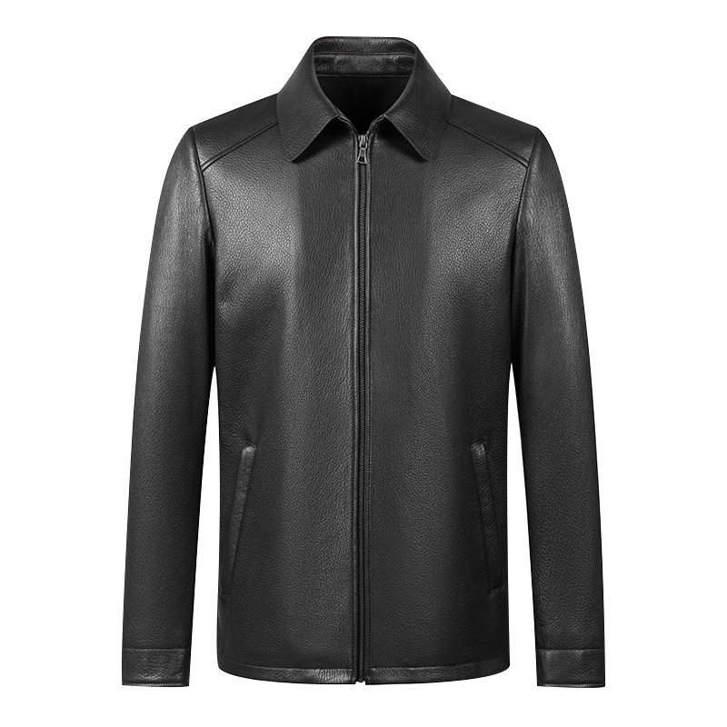 Muni light luxury leather jacket men's natural shrinkage lapel short leather jacket high-end middle-aged business casual jacket