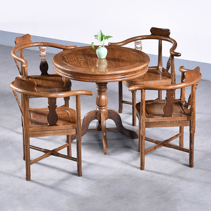 Chicken Wings Wood Dining Table And Chairs Combined Round Balcony Tea Table Red Wood Furniture Chinese Solid Wood Log Antique Casual Round Table