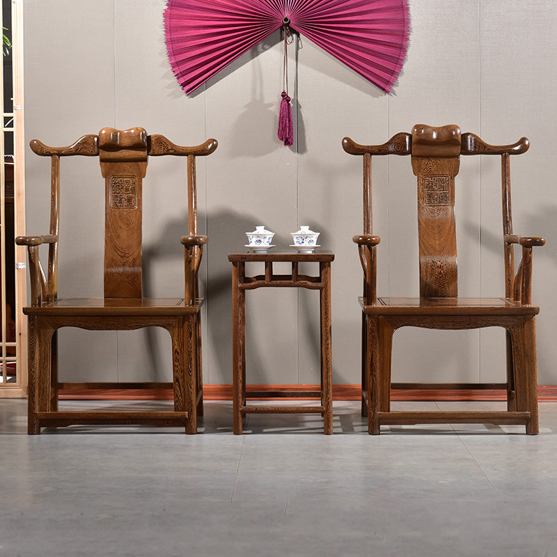 Mahogany official hat chair Taishi chair solid wood circle chair three-piece set Ming and Qing Dynasty antique palace chair new Chinese tea chair Zen chair
