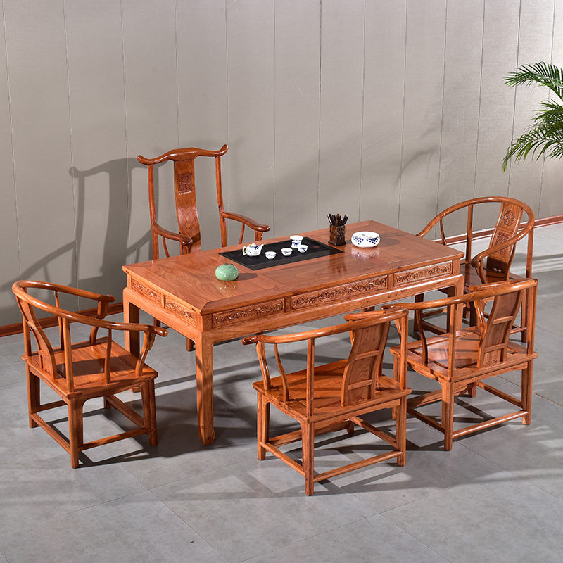 Red Wood Tea Table And Chairs Combination New Chinese Kongfu Tea Table Table All Solid Wood Living Room Furniture Small Tea Table Tea Art Table Home