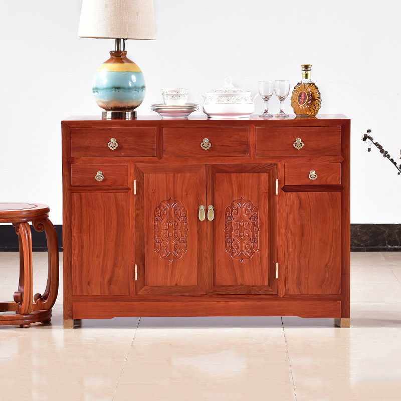 Red Wood Furniture Myanmar Flowers Pear Dining Cabinet Dining Room Dining Room Solid Wood Tea Water Cabinet New Chinese Side Cabinet Tea Cabinet Home Prepared Dining Cabinet