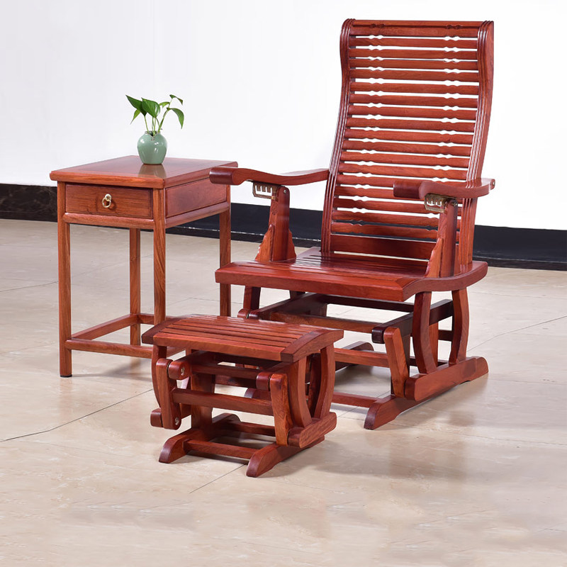 Red Wood Furniture Myanmar Flowers Pear Rocking Chair Balcony Rocking Chair Full Solid Wood Deck Chair Grown-up Rocking Chair Seniors Afternoon Nap Chair