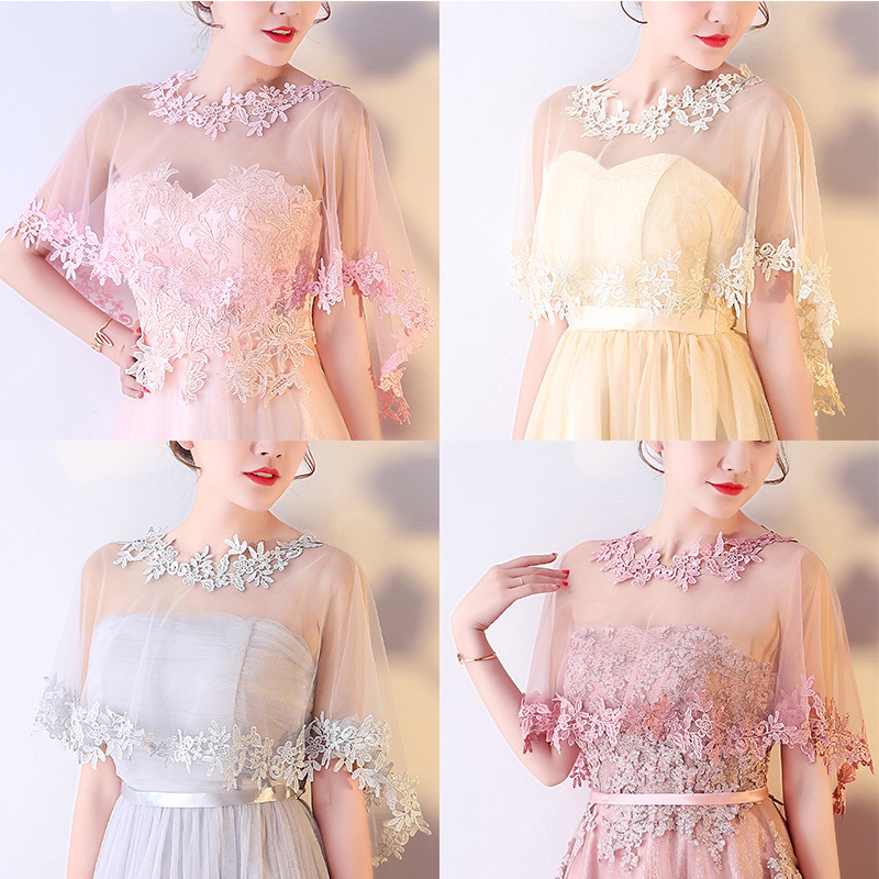 Bridal Wedding Lace Shawl Large Size One Shoulder Easiest for Match Dress Toast Wedding Dress Party Summer Solid Color Pair of Flowers