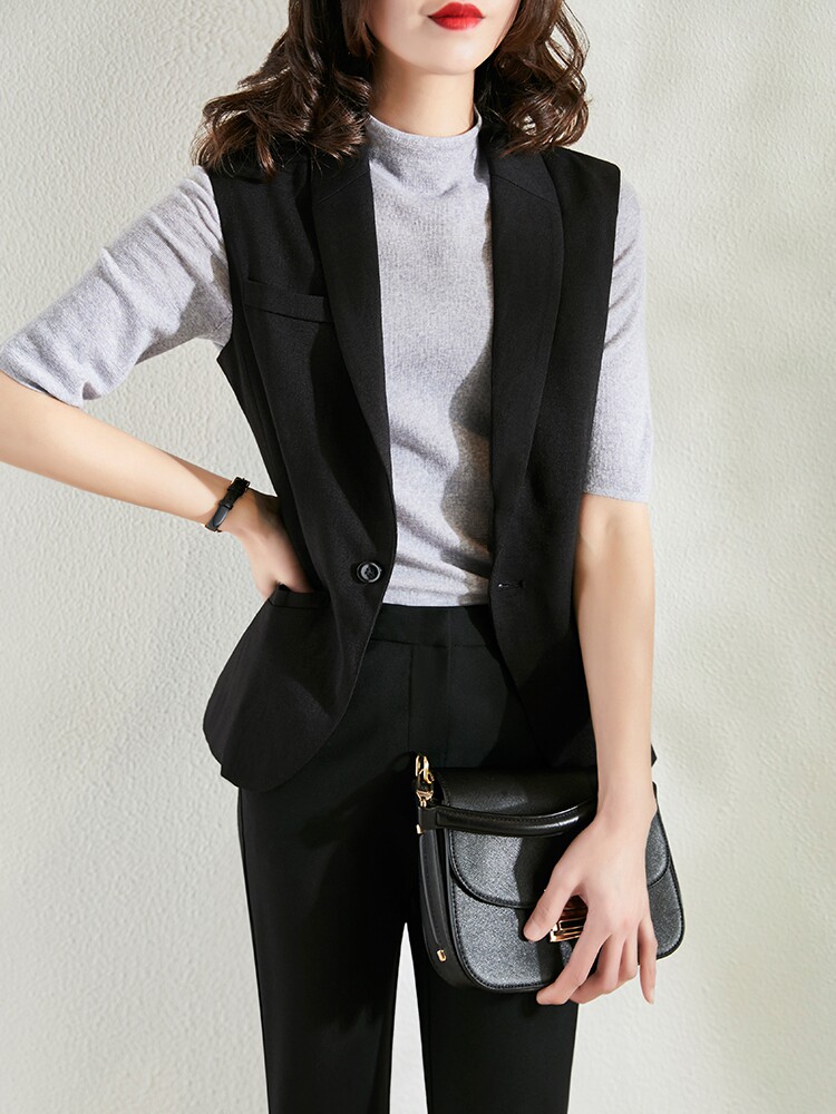 Black suit waistcoat 2022 spring autumn new 100 hitch a button pure color linen sleeveless and wear a waistcoat jacket