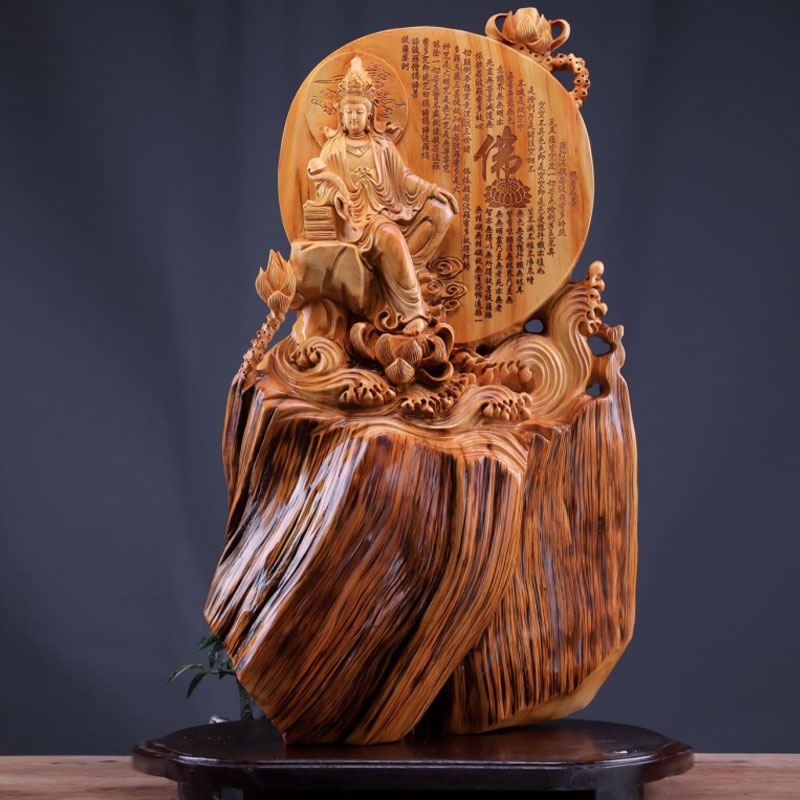 Taihang Cliff Bergen Sculpture Pendulum sitting room Guanyin Aging Material Wood Carving Log Tree Root Log Engraving Crafts Gift Hem Accessories of old stock