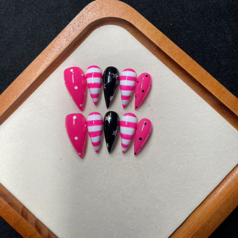 Handmade Dragon Claw Wearable Nails, Fake Nails, Animal Nails, European and American Style Nails, Cat Claw, White and Pink Striped, Vintage Style