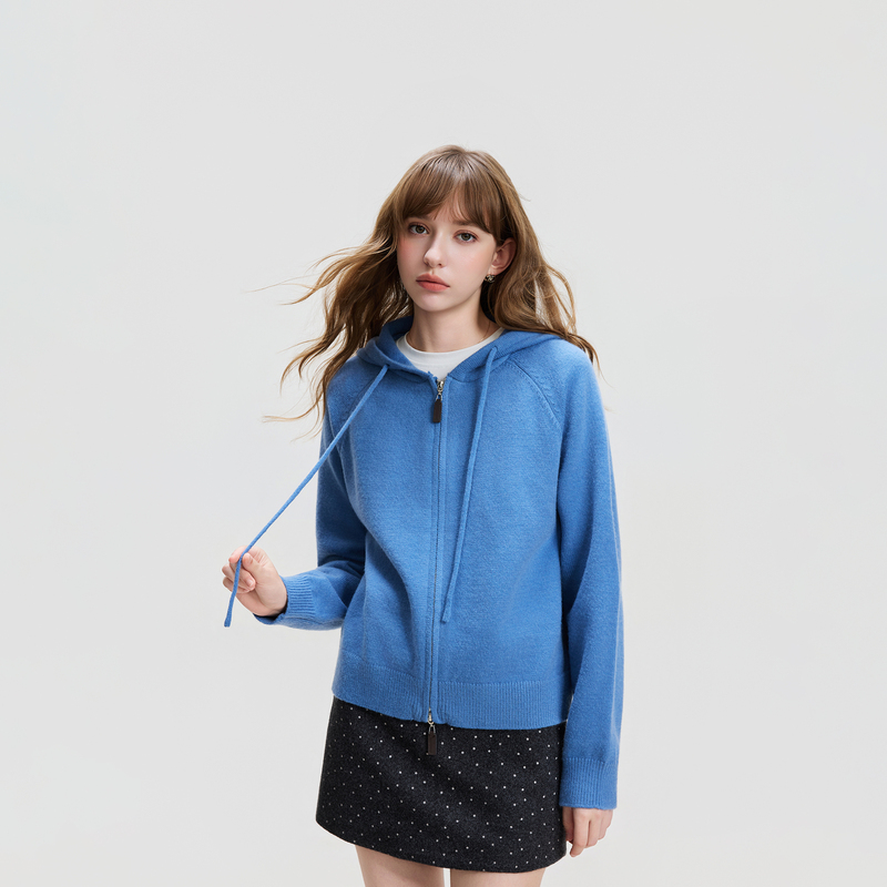 Hoa Simple and High-End Blue Knitted Hoodie for Women, Spring and Autumn 2026 New Style, Loose, Slimming, Casual and Versatile Sweater Hoa Simple and High-End Blue Knitted Hoodie for Women, Spring and Autumn 2026 New Style, Loose, Slimming, Casual and Versatile Sweater