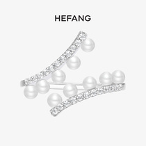 HEFANG Pearl jewelry Corrugated ring Original Design 925 Sterling silver Femininity Open pearl ring ring