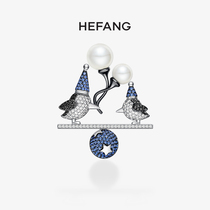 HEFANG He Fang jewelry Penguin seesaw brooch 925 sterling silver men and women imitation pearl high grade badge pin