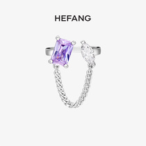 HEFANG He Fang Jewelry Grape Ice Juice Ice Ring 925 Sterling Silver Women Fashion Chain Open Tail Ring