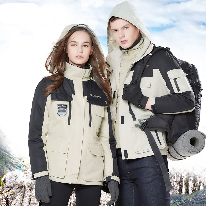 Detachable three-in-one two-piece set of submachine clothing male multiple pockets ski suit female Korean plus suede thickened mountaineering clothing