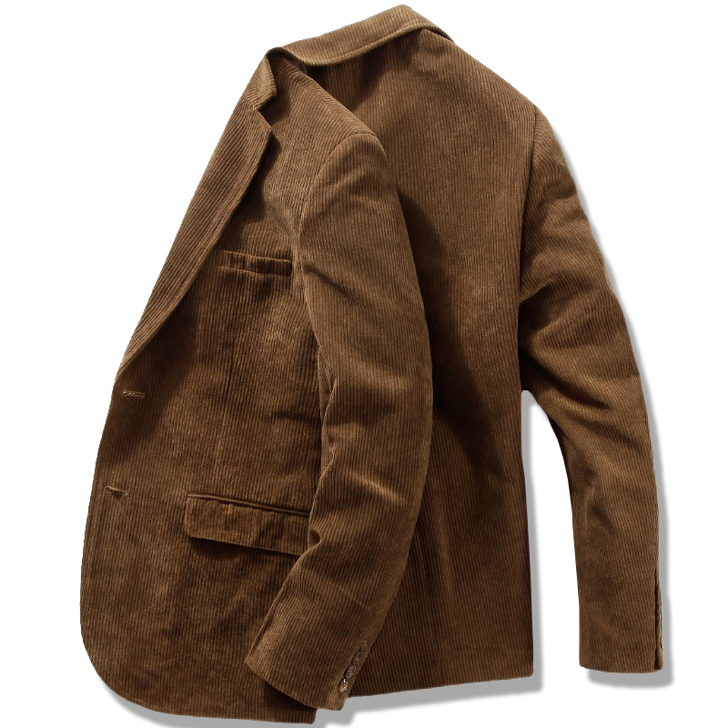 Middle-Aged Men's Corduroy Suit, Men's Spring and Autumn Business Casual Small Suit, Pure Cotton Retro Corduroy Jacket, Single Suit