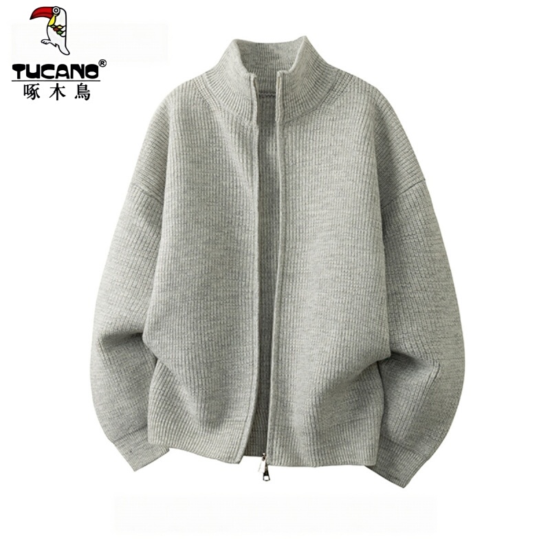 Woodpecker American-Style Double-Zip Sweater Cardigan for Men, Spring and Autumn, Heavy-Duty Versatile Lazy Style Top, Simple Knit Jacket Woodpecker American-Style Double-Zip Sweater Cardigan for Men, Spring and Autumn, Heavy-Duty Versatile Lazy Style Top, Simple Knit Jacket